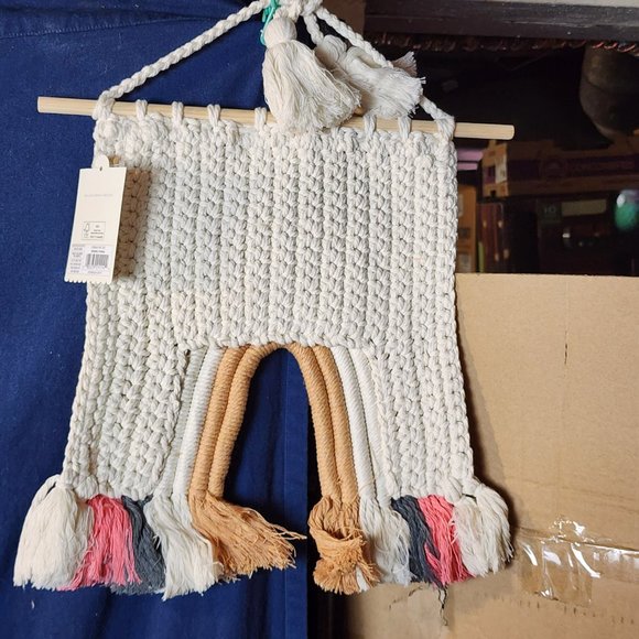 Cloud Island 13"x16" Multi Colored Rainbow Macrame Wall Art in Pink, Gray, Tan - Picture 10 of 13